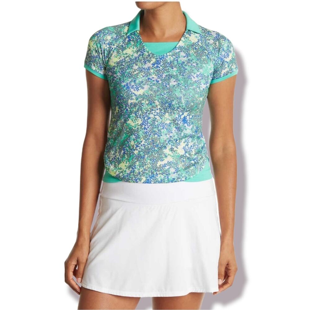 ADIDAS GOLF Polo Large Floral Layered Polo Shirt in Hi-Res Blue